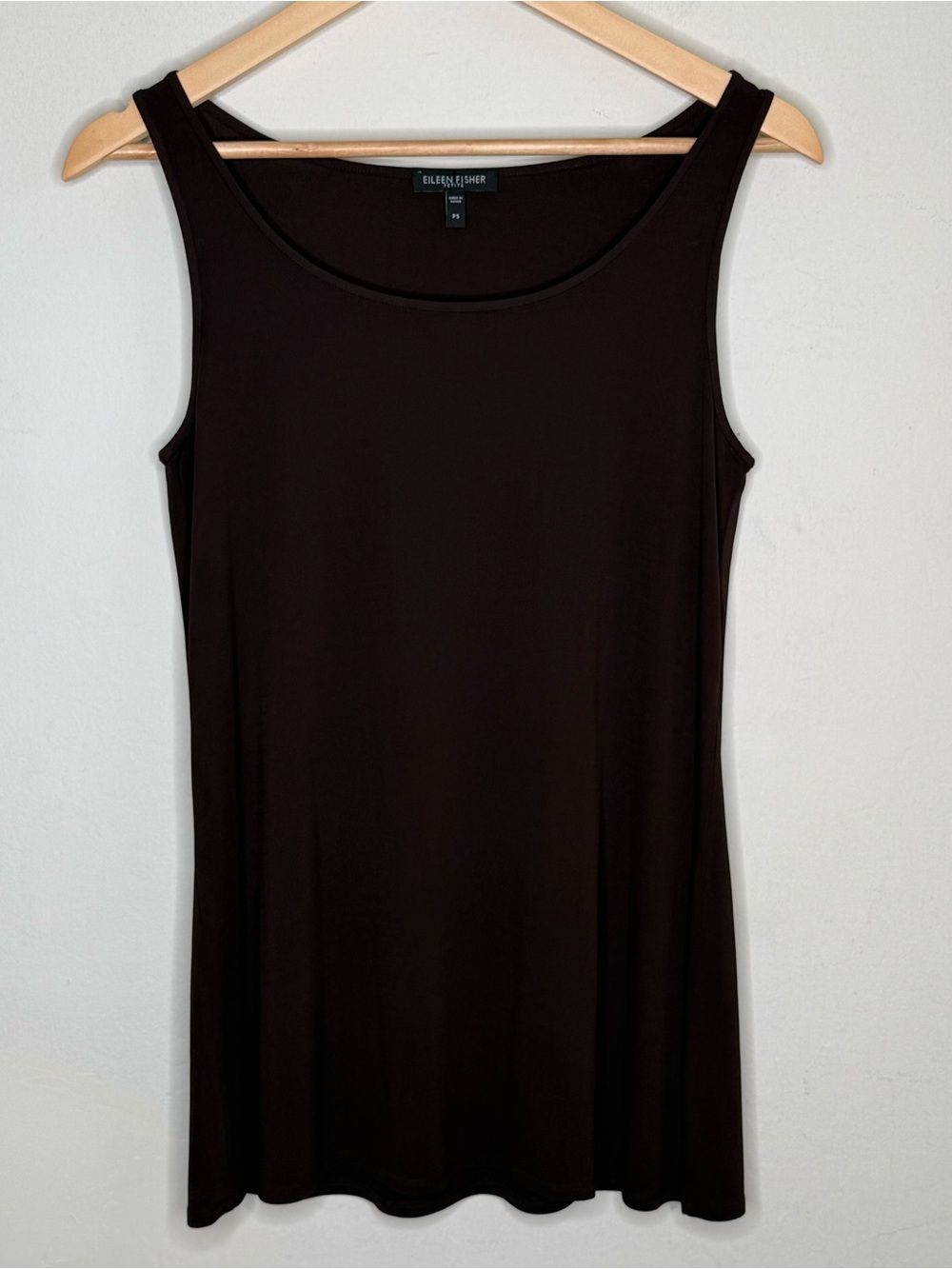 Eileen Fisher Petite Small 100% Silk Tank Top Brown Sleeveless Longline Shell